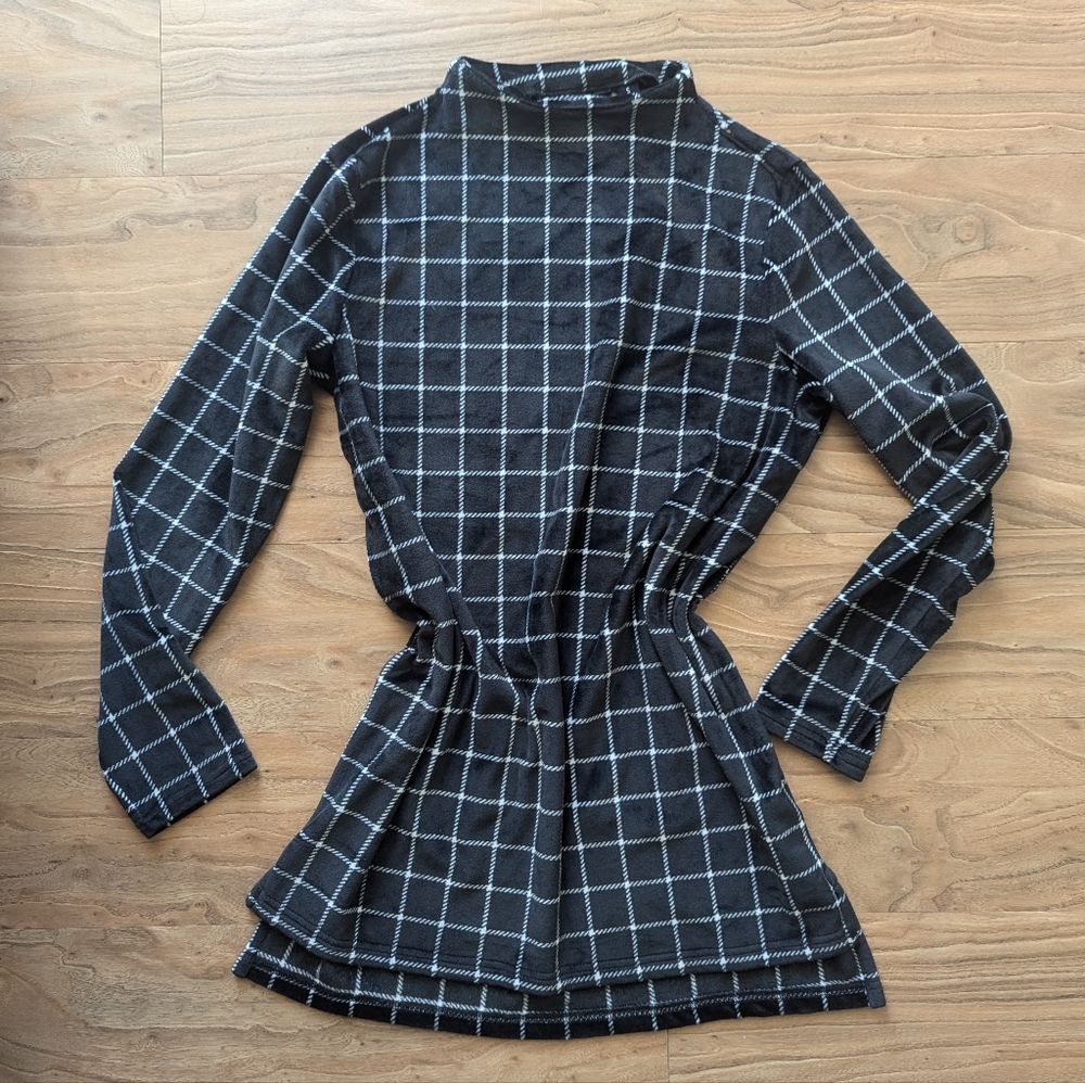 Lands' End Black Sweater with Plaid Pattern and Collar